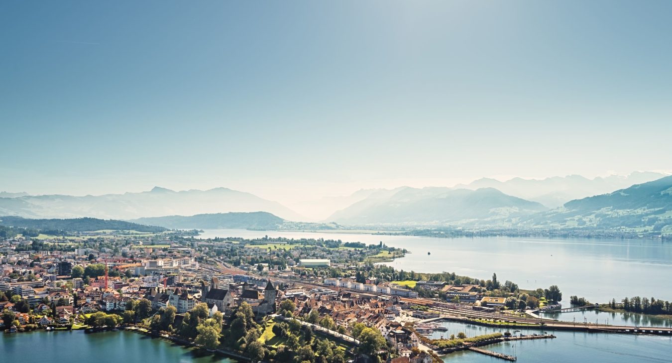 Rapperswil Lake Zurich with view to the upper lake, Linth plain